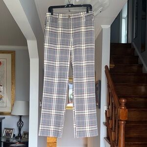 LOFT Plaid Straight Leg Pants in Cream, Navy & Burgundy Sz 8